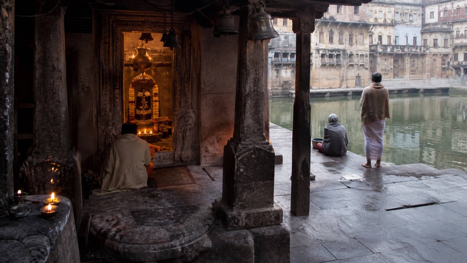 An old Shiva shrine in the narrow Karnaghanta quarter of Varanasi