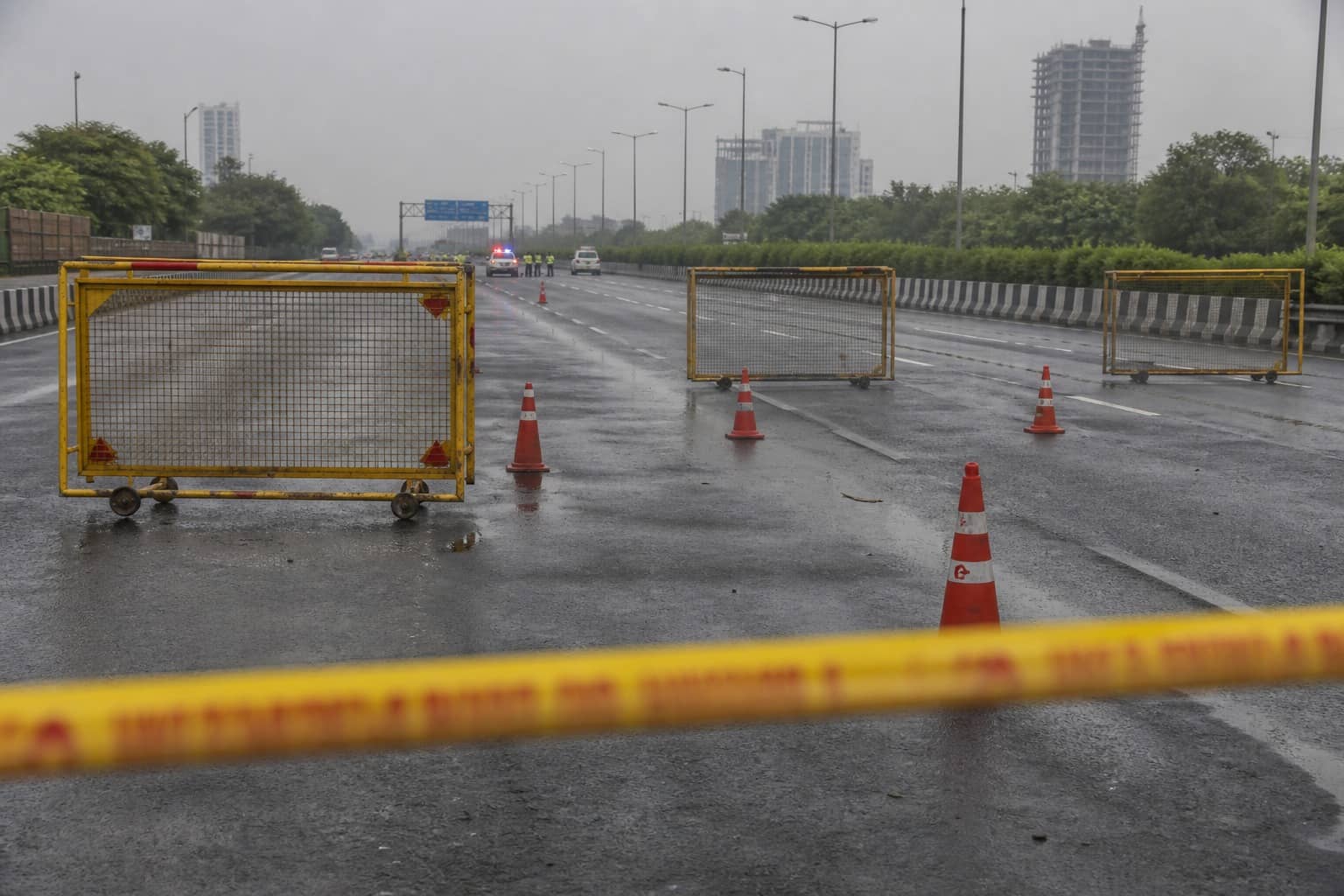 Police cordon on a Gurugram road after a crash
