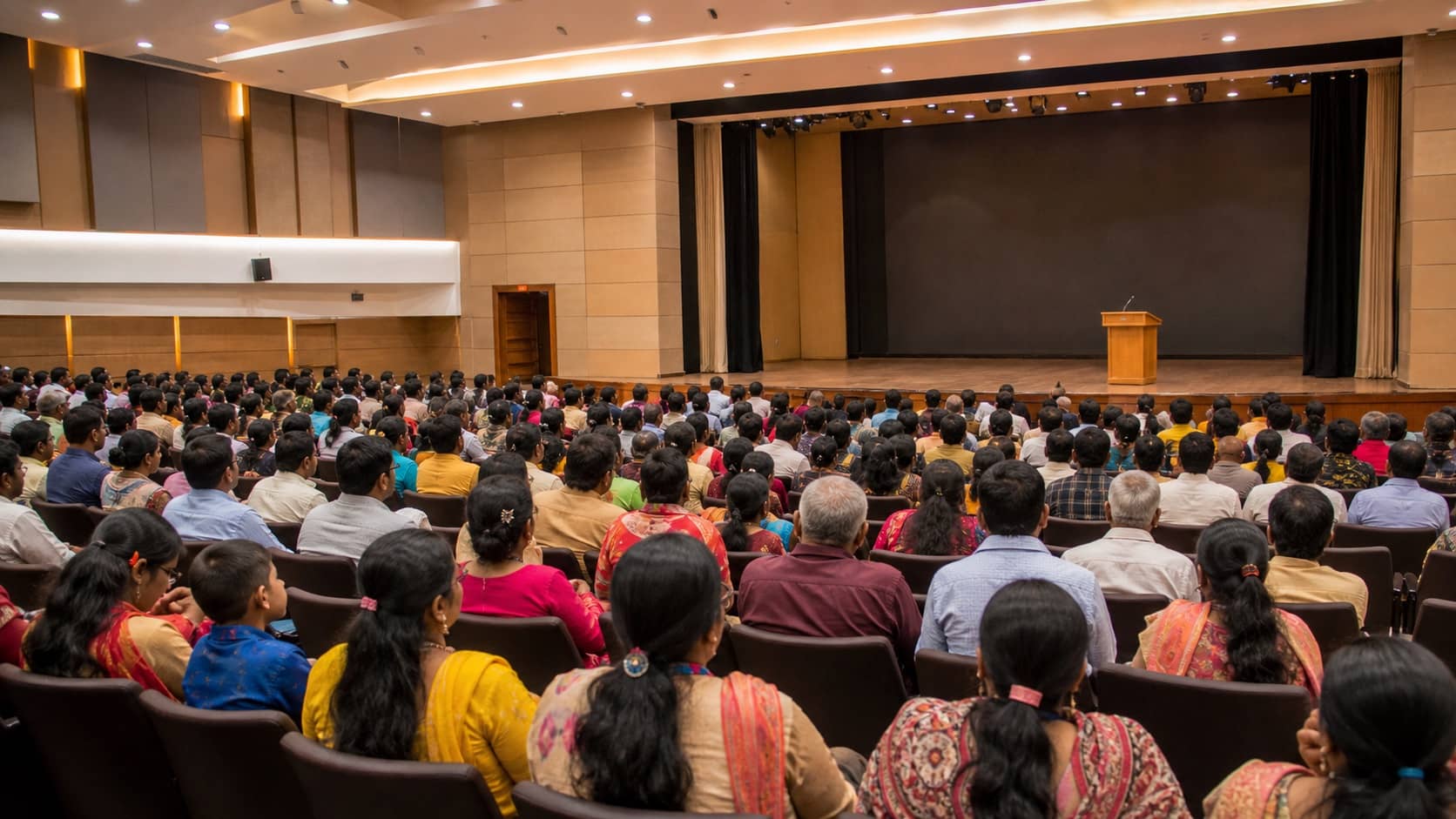 A public Raksha Bandhan gathering in an auditorium in Varanasi
