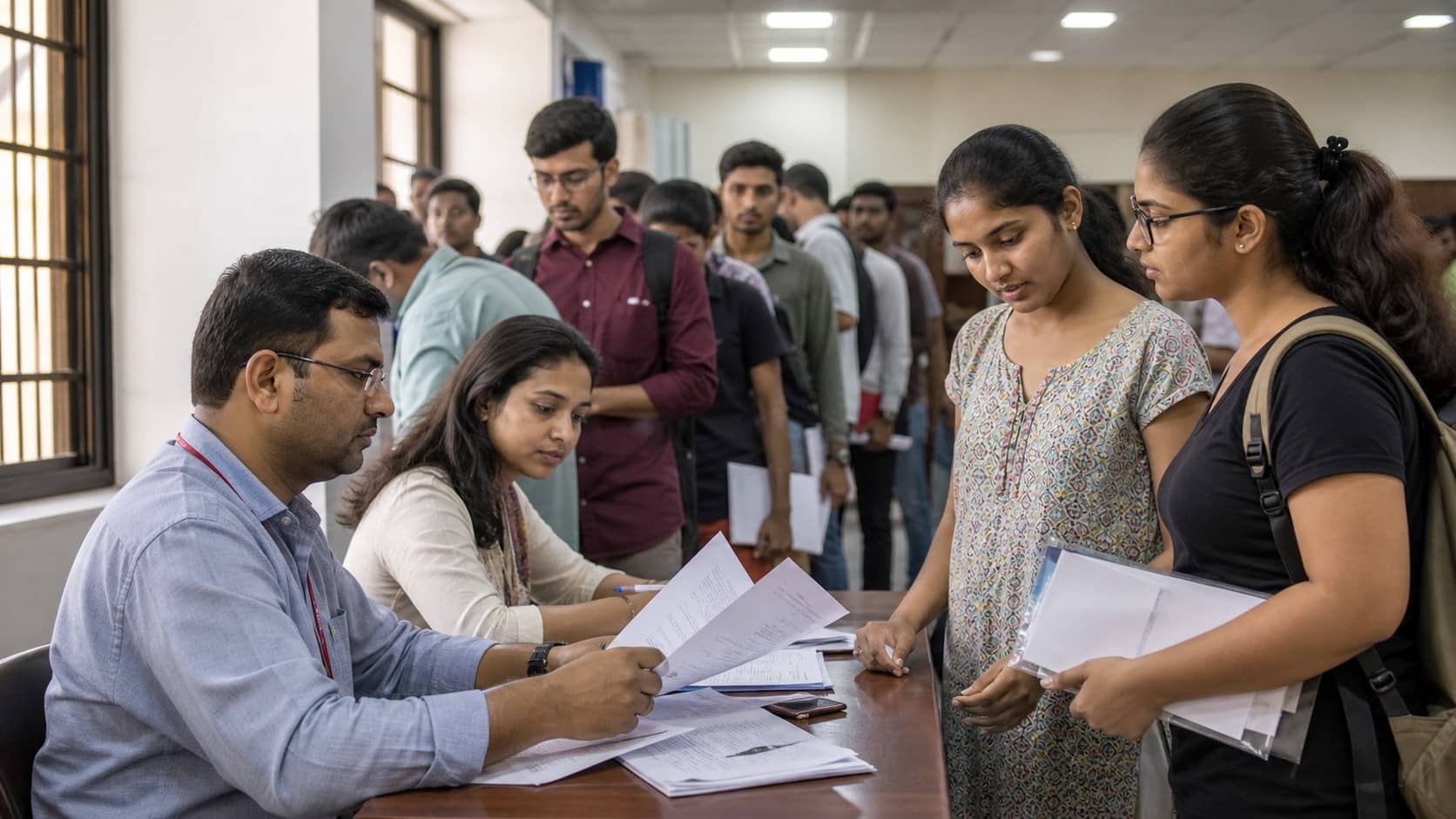 Admission counselling desk at a college in Varanasi