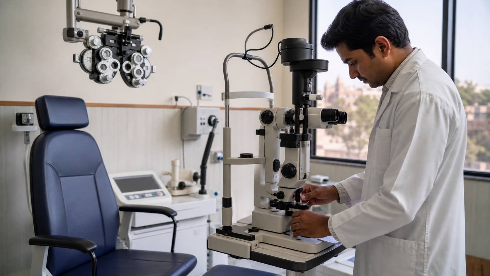 Eye examination equipment in a hospital clinic at BHU