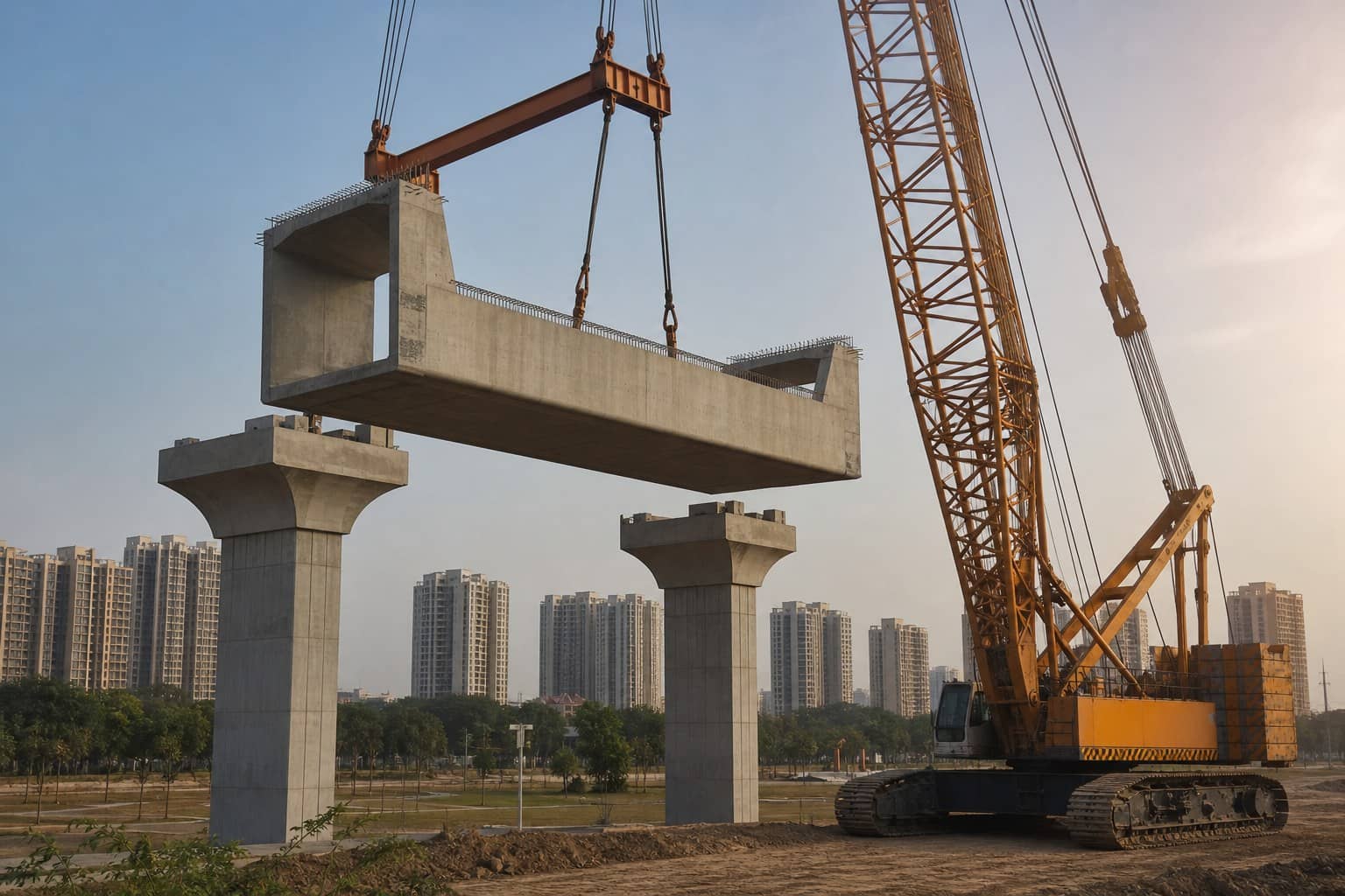Elevated metro piers and construction at Cyber Park, Gurugram
