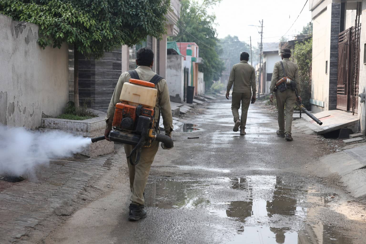 Health worker conducting monsoon house survey for mosquito control in Gurugram