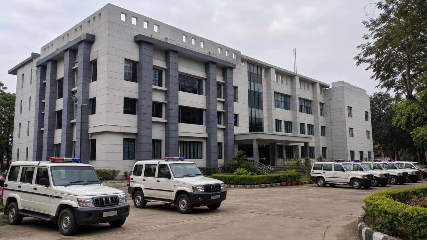 Exterior of a police administrative building in Varanasi at daytime