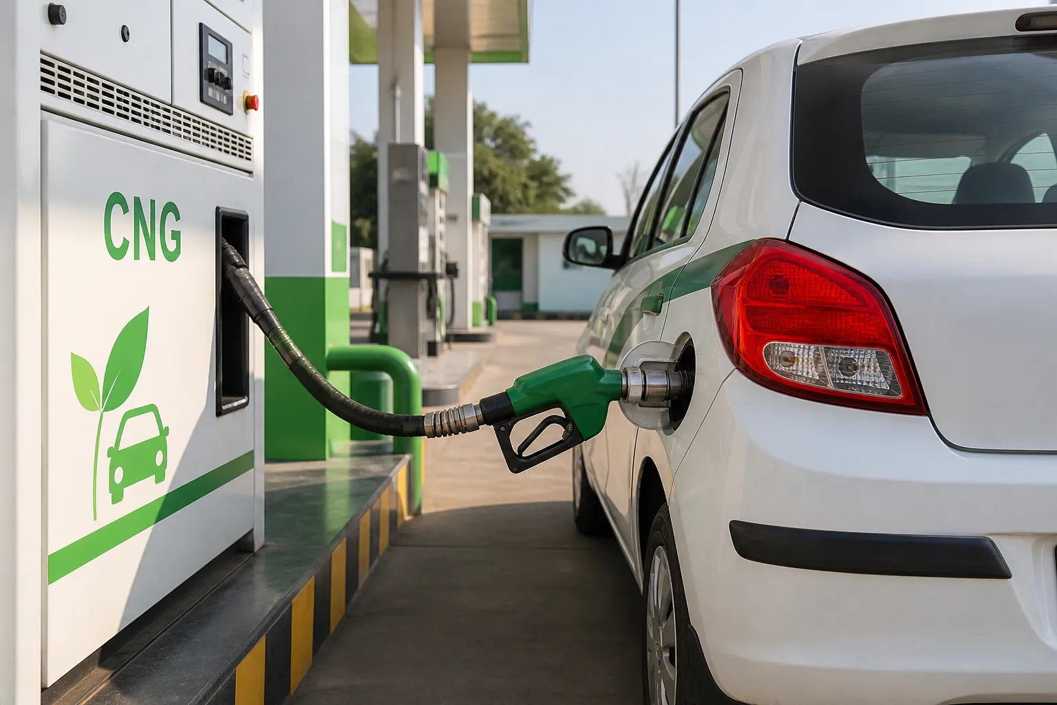CNG vehicle refuelling at a clean fuel station in Gurugram