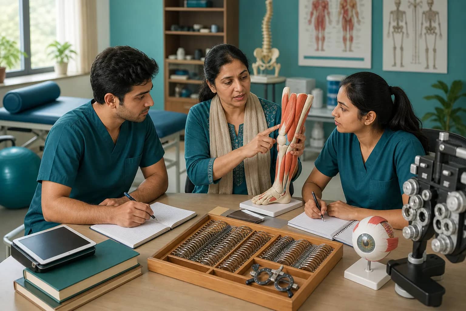 Representational allied health sciences classroom with therapy and diagnostic training equipment