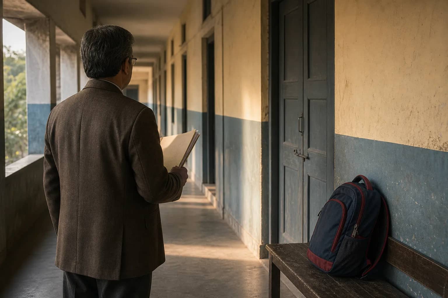 Representational empty classroom corridor in a Delhi government school