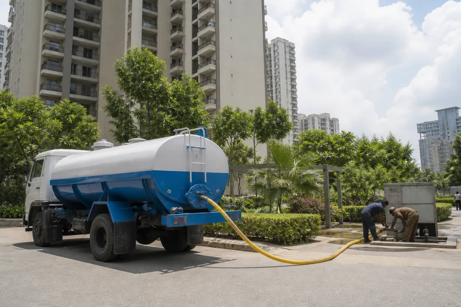 Water tanker supplying an apartment township in Gurugram