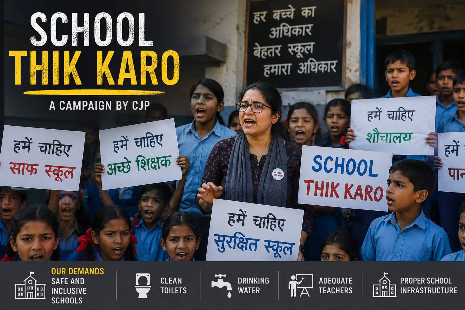 Representational Image : "School Thik Karo Campaign" demanding for better school facilities and infrastructure