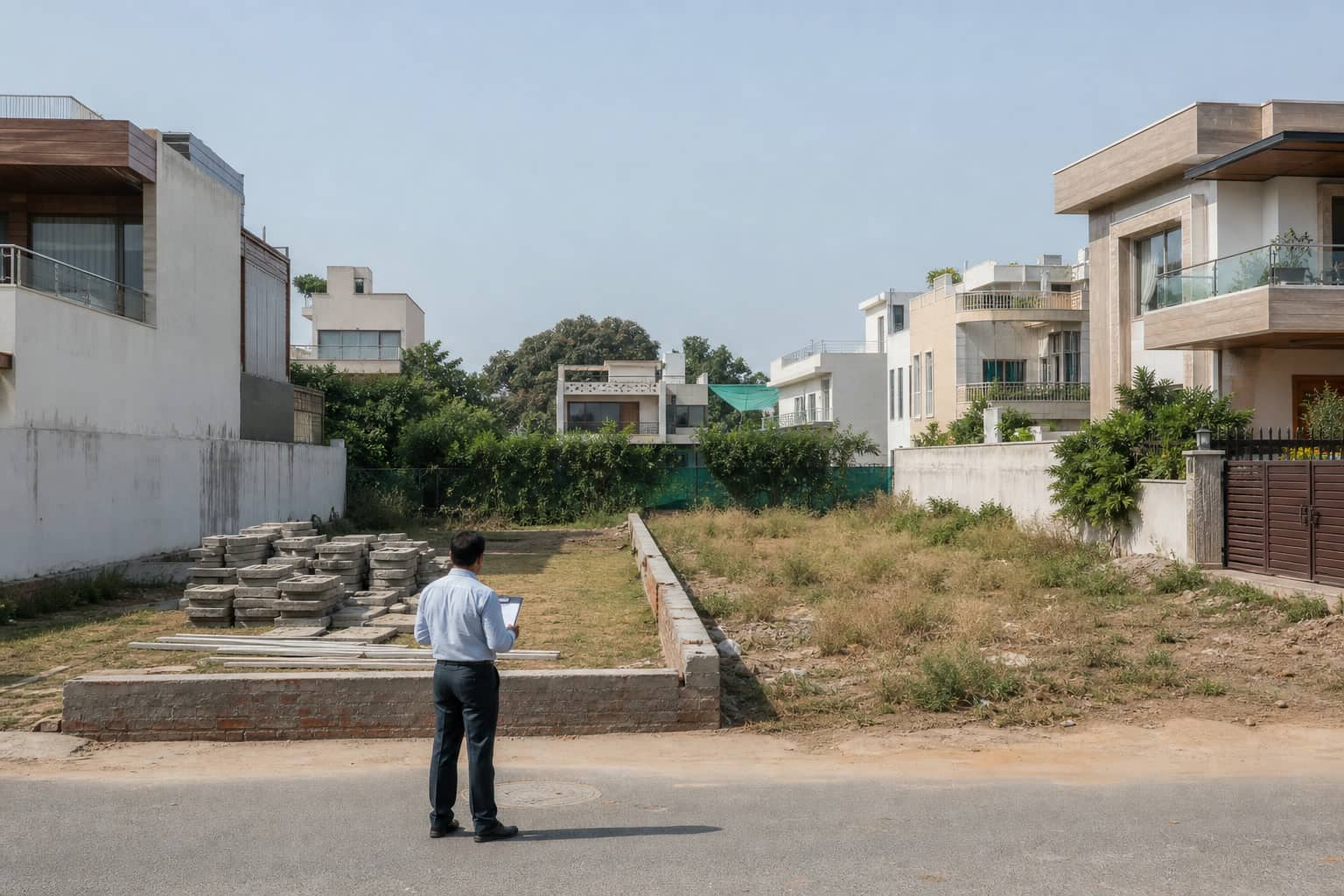 Vacant residential plots between built homes in DLF Phase 3 Gurugram