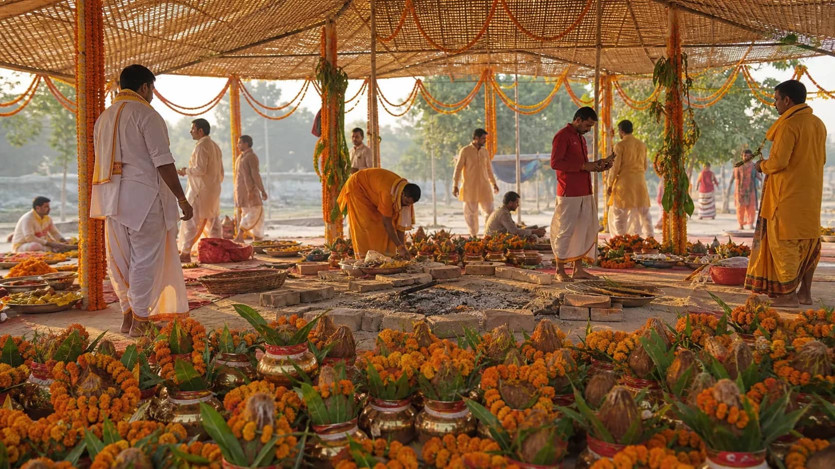 Kalash procession and Vedic fire ritual on Varanasi's Panchkoshi route