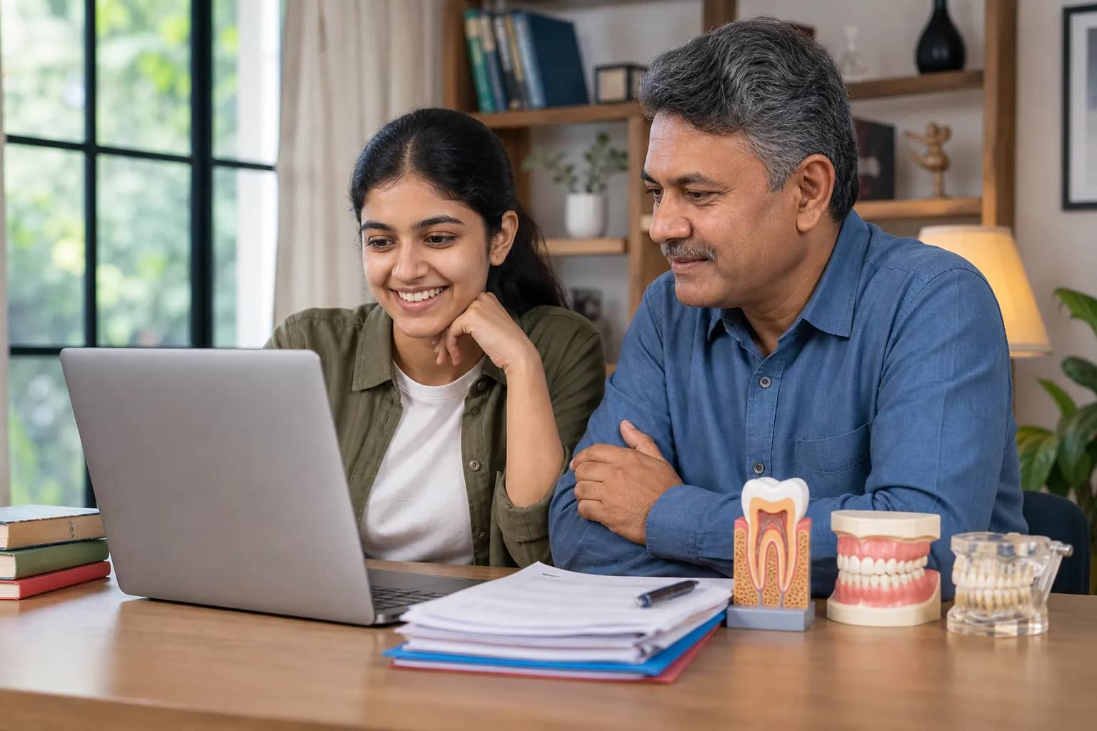 Dental admission documents and a counselling portal displayed on a laptop