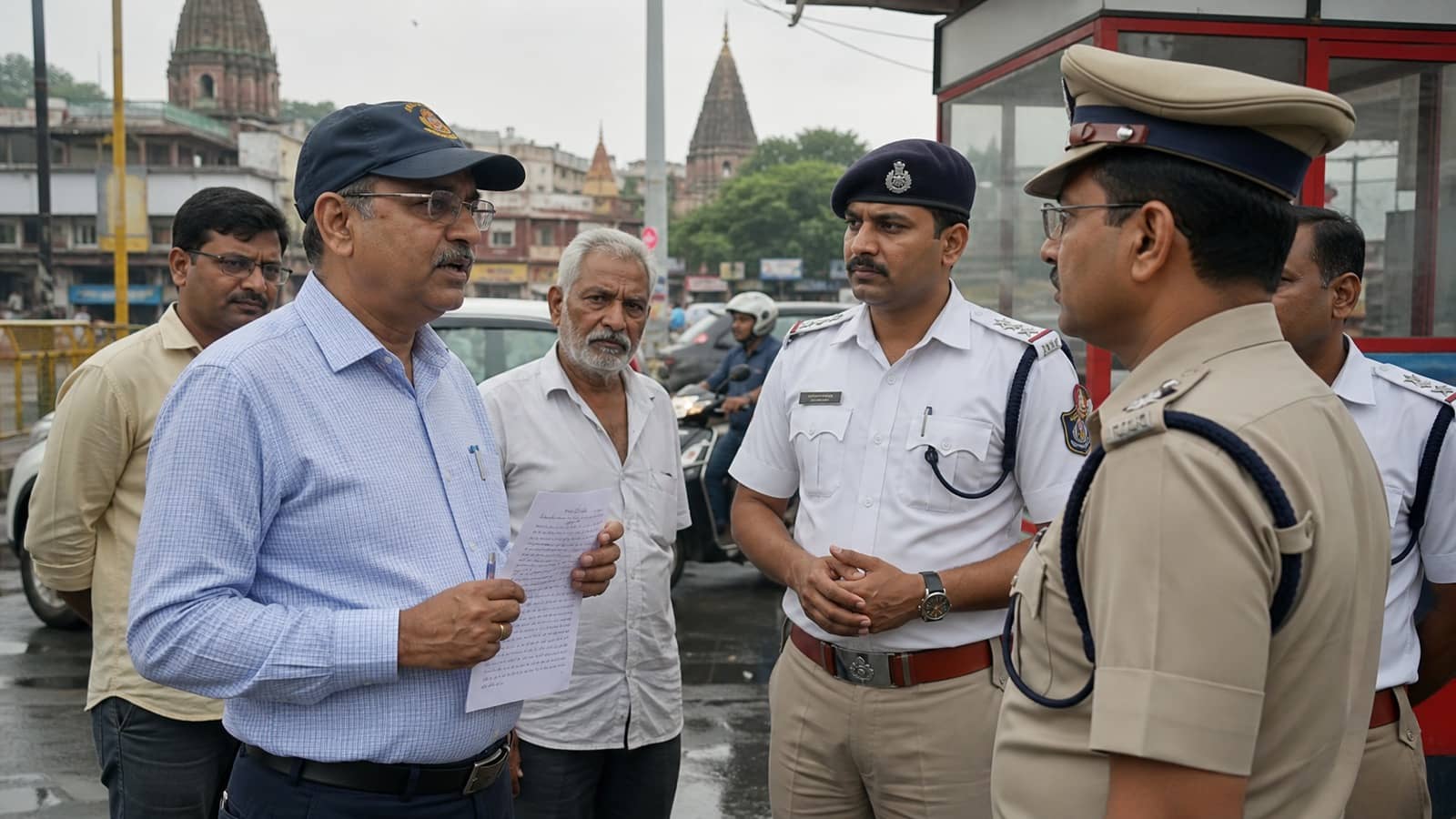 Small peaceful roadside protest at Luxa crossing with police officers present