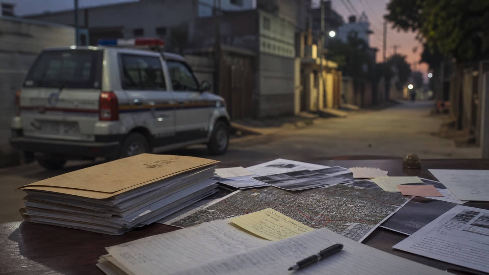 Police investigation file beside a dim corridor in Rohania without showing any victim