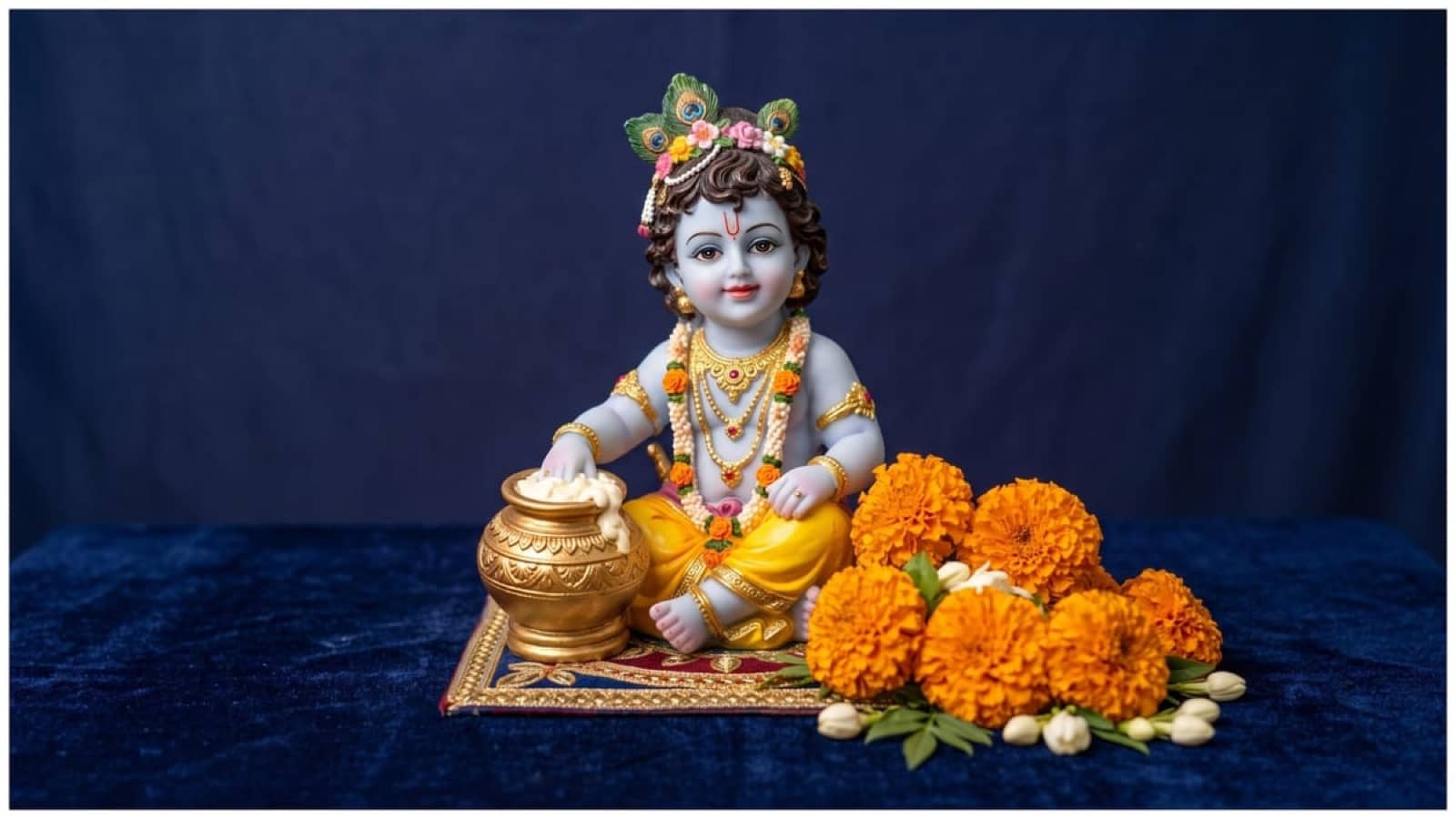 Decorated Krishna temple courtyard in Varanasi prepared for Janmashtami