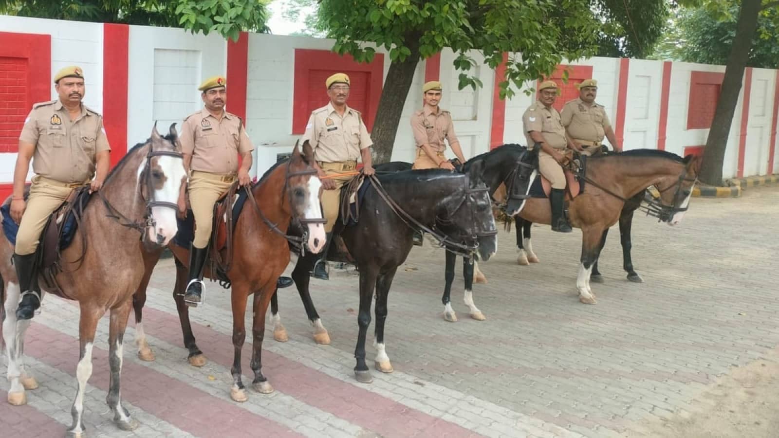 Mounted police officers drilling with horses at Varanasi Reserve Police Lines