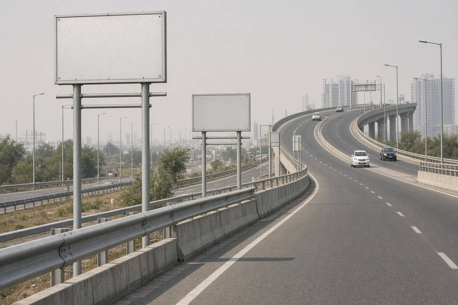 No-entry and highway signage along a Gurugram expressway ramp