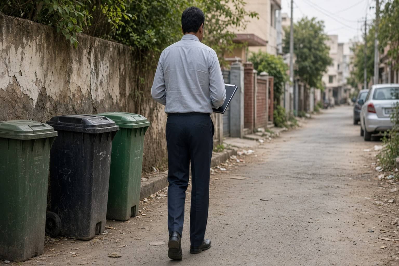 Municipal sanitation inspection in a Gurugram residential ward