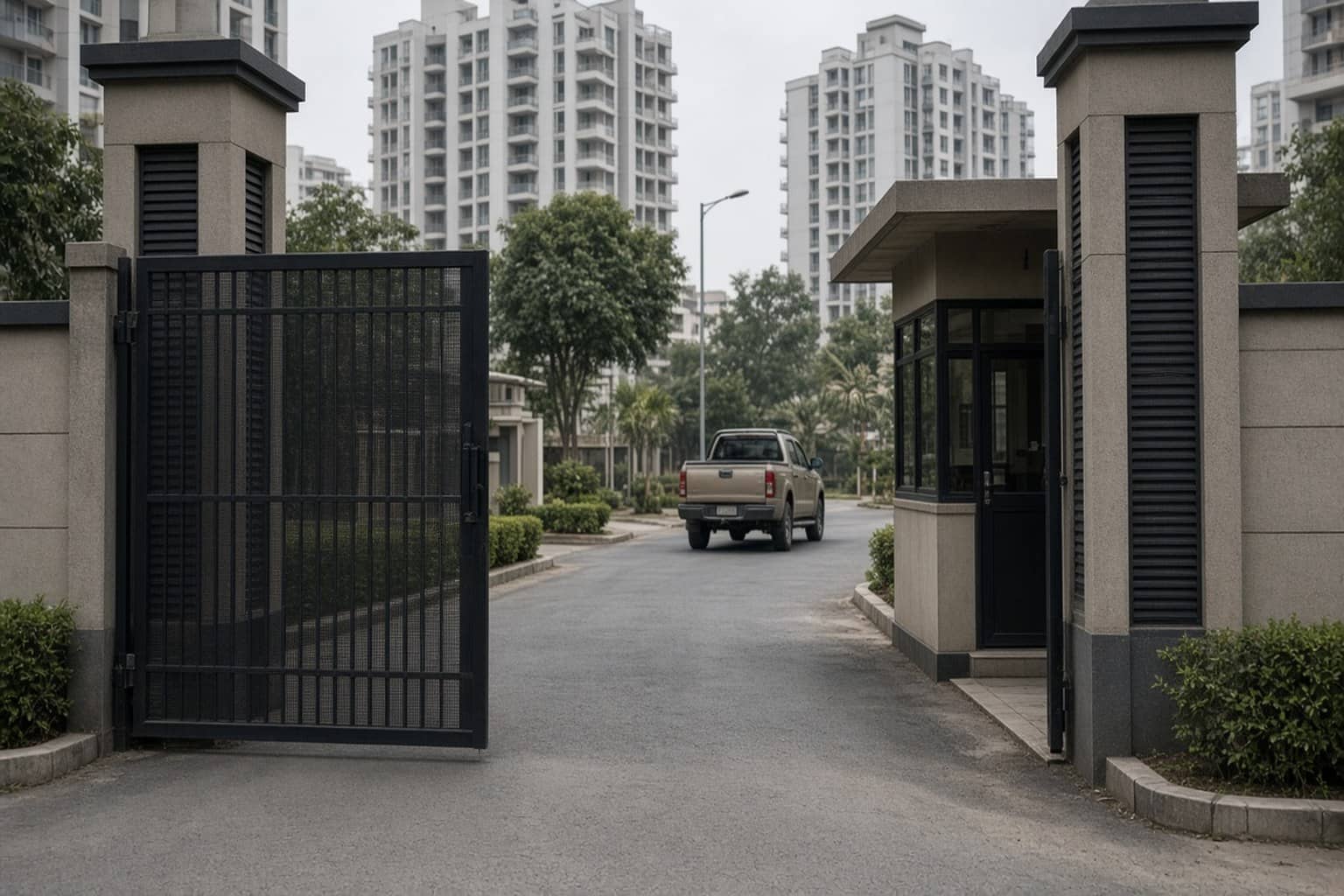 Worksite access road and commercial vehicles in Gurugram Sector 62