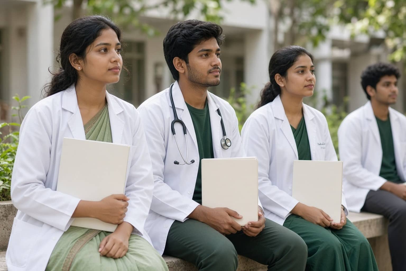 Representational illustration of an AYUSH counselling choice-filling screen beside an institute list
