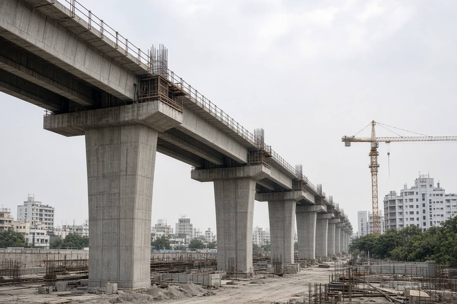 Elevated metro corridor construction site in Gurugram
