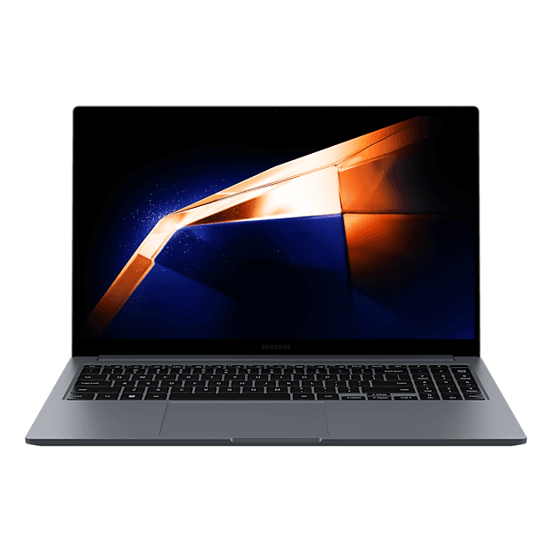 Grey Samsung Galaxy Book4 laptop shown open from the front