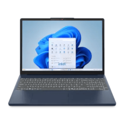 Cosmic Blue Lenovo IdeaPad Slim 3i laptop shown open from the front