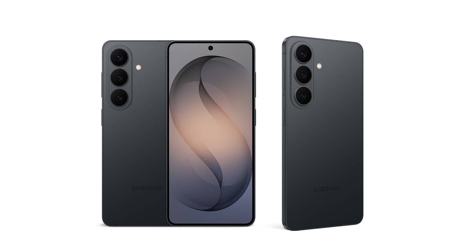 Samsung Galaxy S26 in black, front and back views