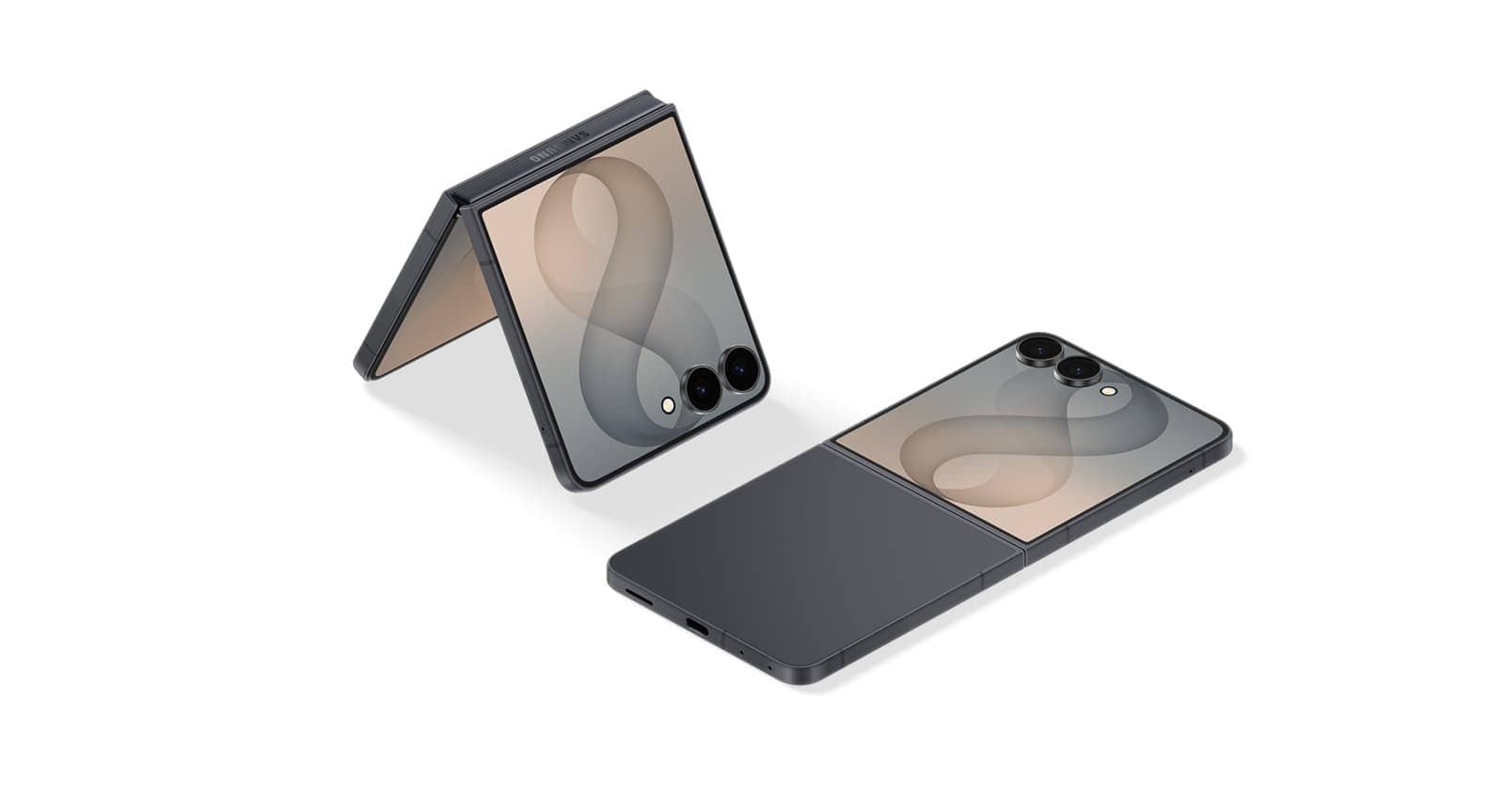 Samsung Galaxy Z Flip8 in graphite, folded and open