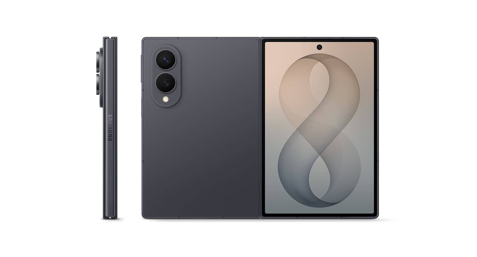 Samsung Galaxy Z Fold8 in graphite, folded and unfolded