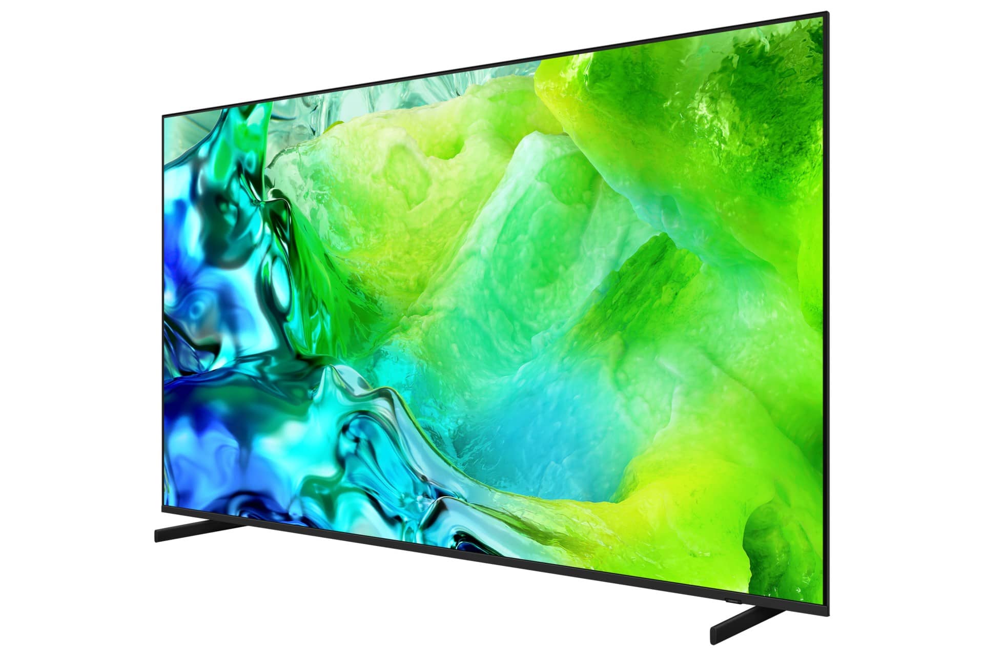 Samsung Neo QLED QN80H TV on a stand, angled side view