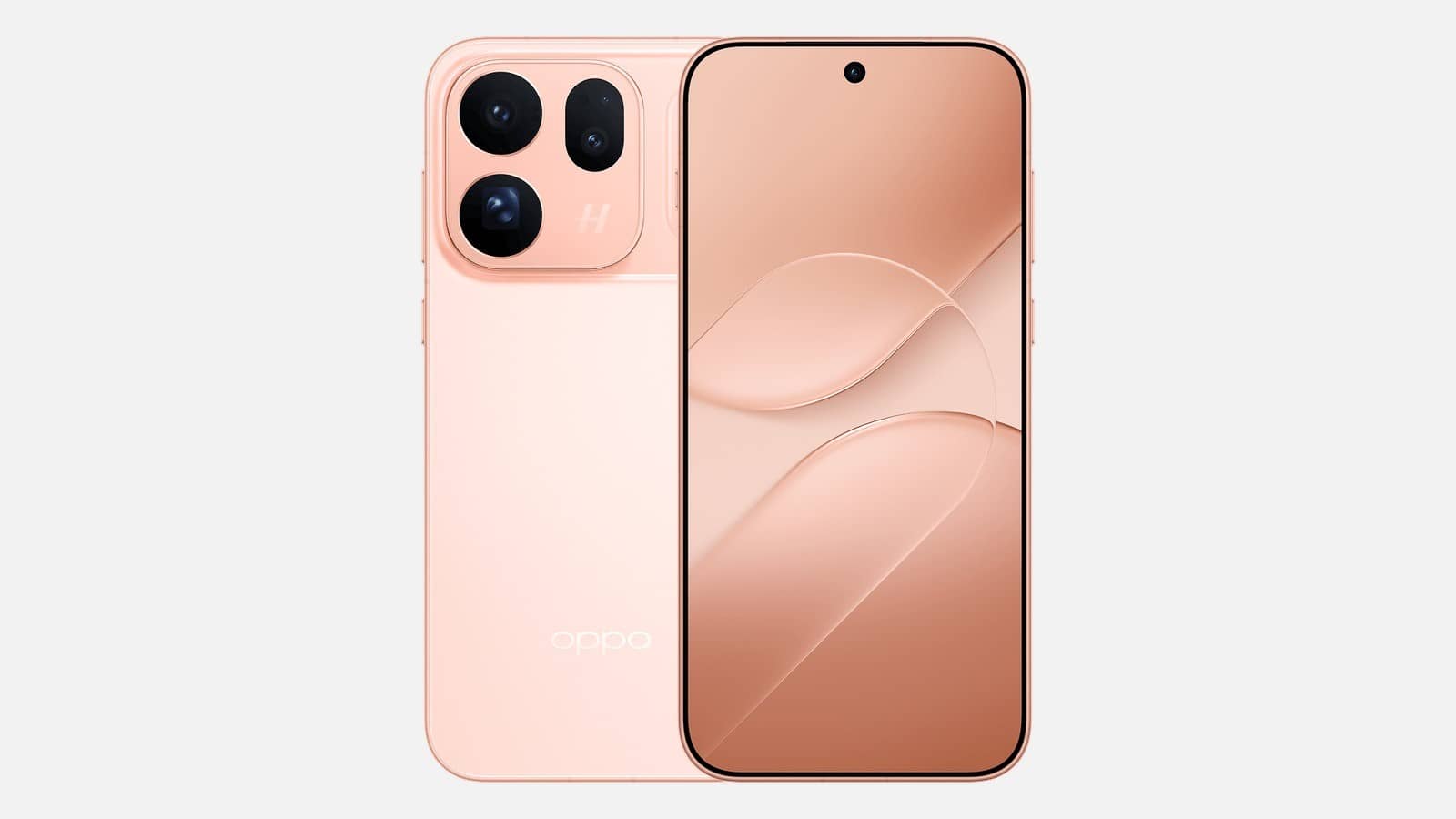OPPO Find X10 in Glow Coral seen from the back and front, with its square camera module