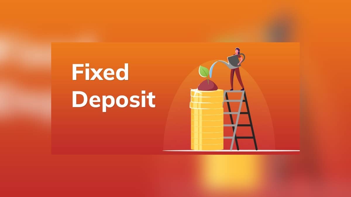 ICICI Bank's fixed deposit illustration shows a person watering a sapling growing from a stack of coins.