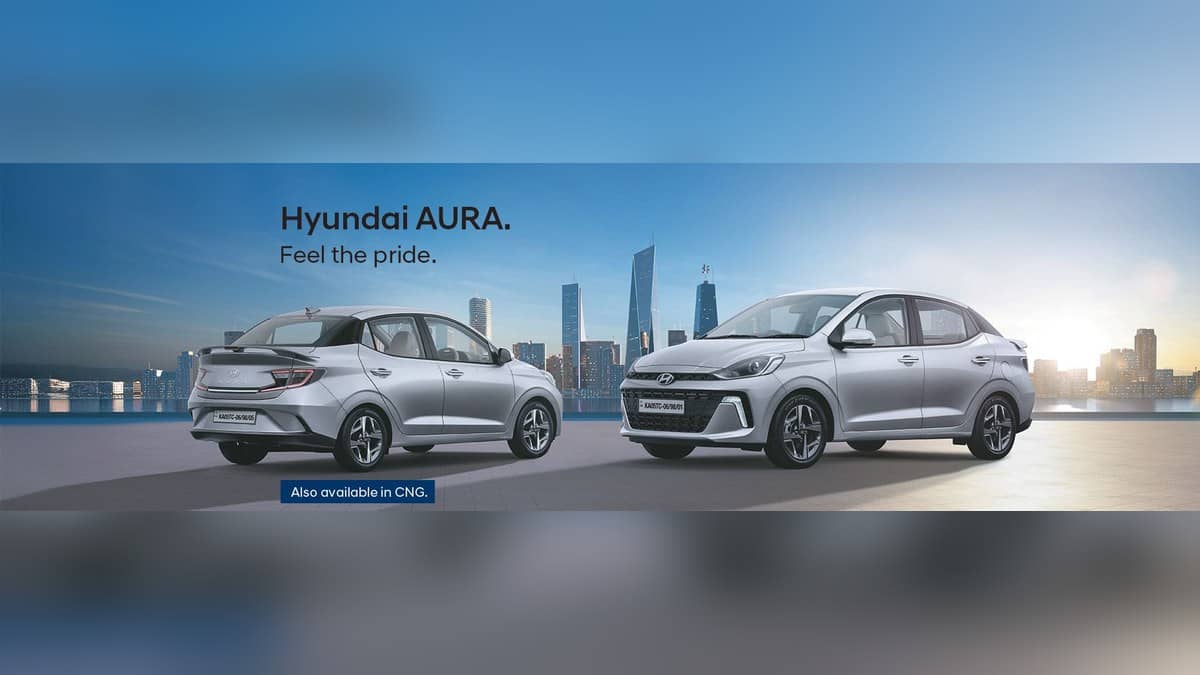 Hyundai Aura shown in the official landscape model banner