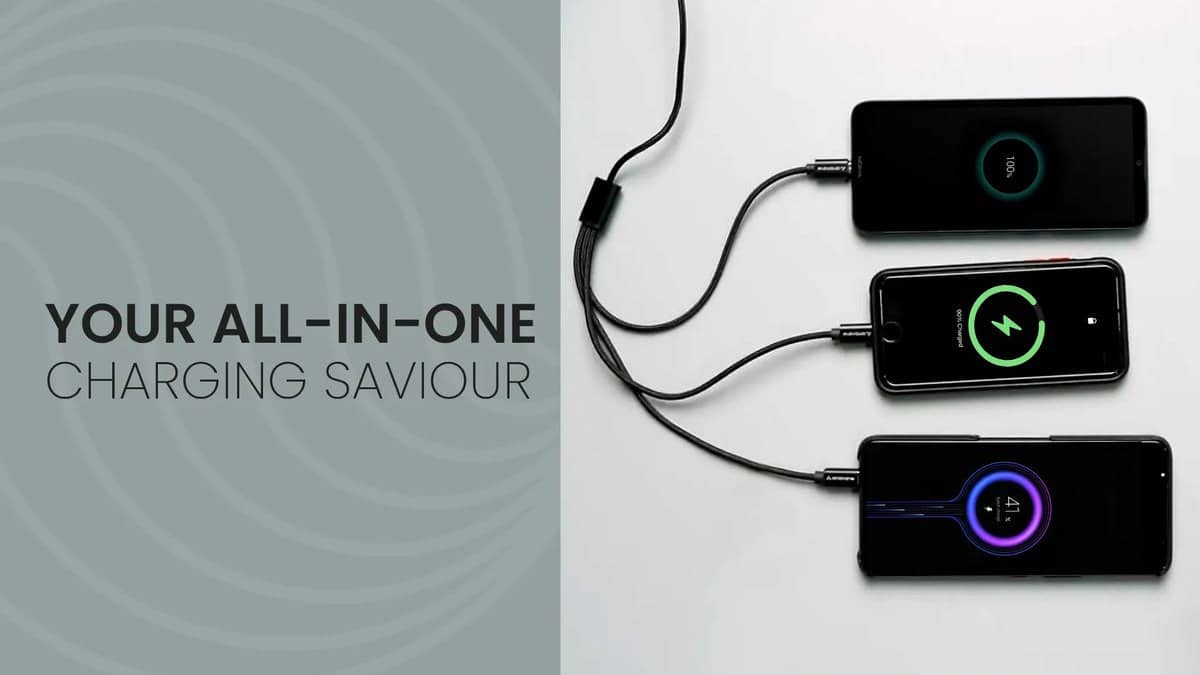 Ambrane Trio-11 multi-connector charging cable in an official banner