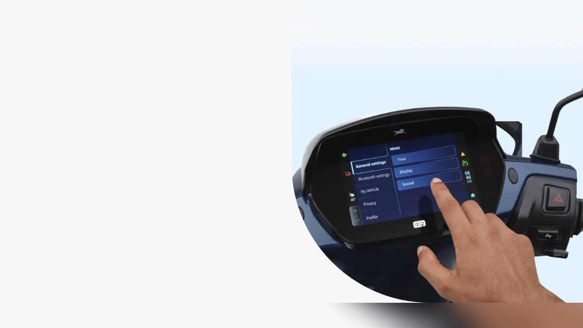 Official landscape image showing the TVS iQube ST touchscreen dashboard