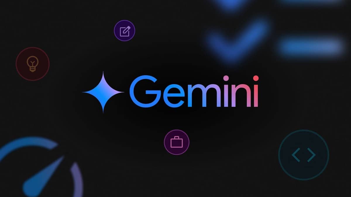 The Gemini wordmark appears with icons for ideas, tasks and coding.