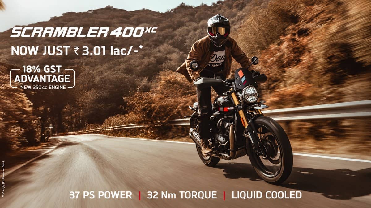 Triumph Scrambler 400 XC price: Rs 3,00,667 ex-showroom Delhi