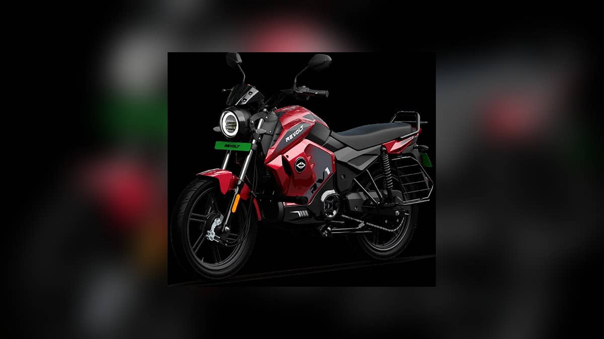 Revolt RV1 electric motorcycle in Titan Red Silver, official product pack shot