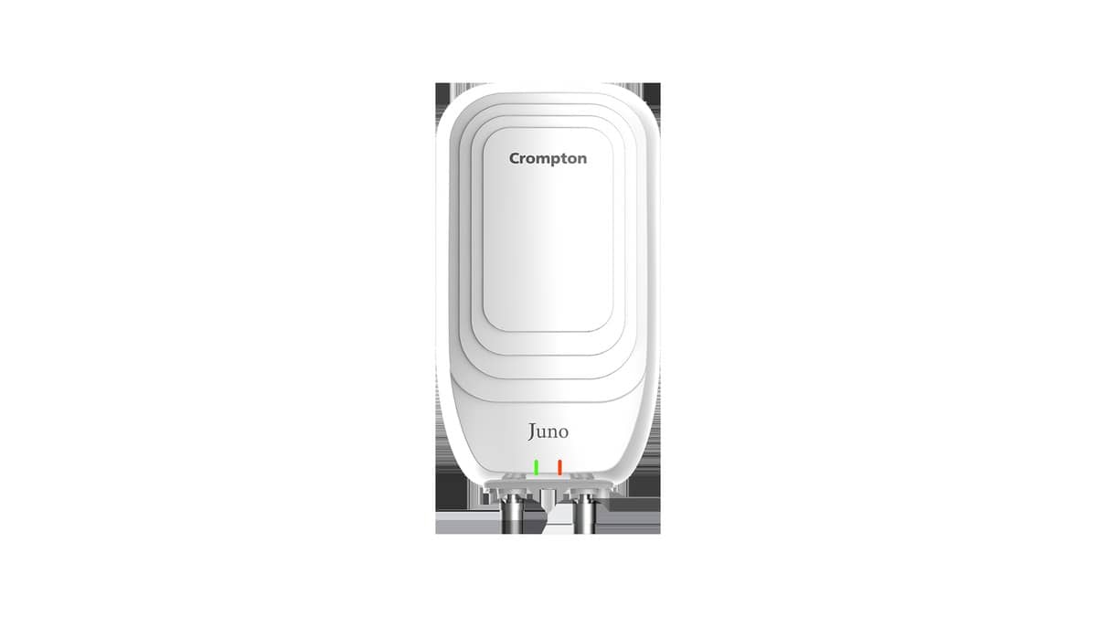 Crompton Juno white instant water heater in an official square product pack shot